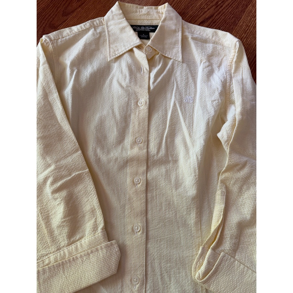 Brooks Brothers Country Club Yellow White Seersucker Stripe Button Down Shirt 8